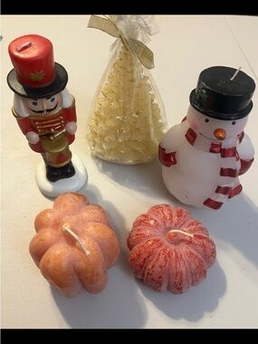 Festive Holiday Candle Set - Snowman, Nutcracker & Gold Tree